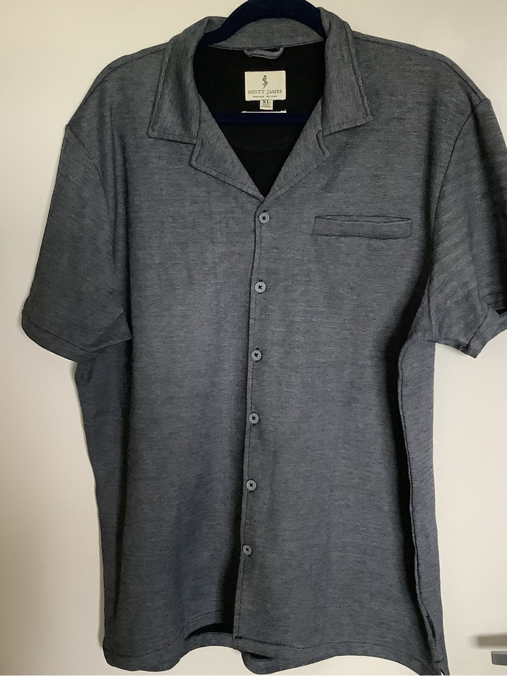 Scott James Gray Textured Knit Camp Collar Shirt XL